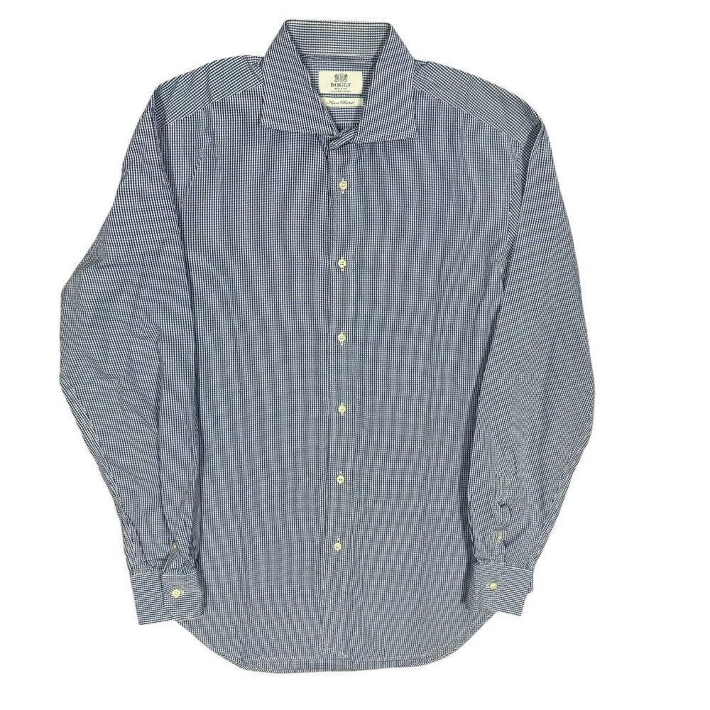 BOGGI Milano Super Classics Blue Check Dress Shirt 41 16 Large